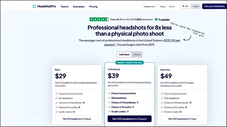 headshots pricing